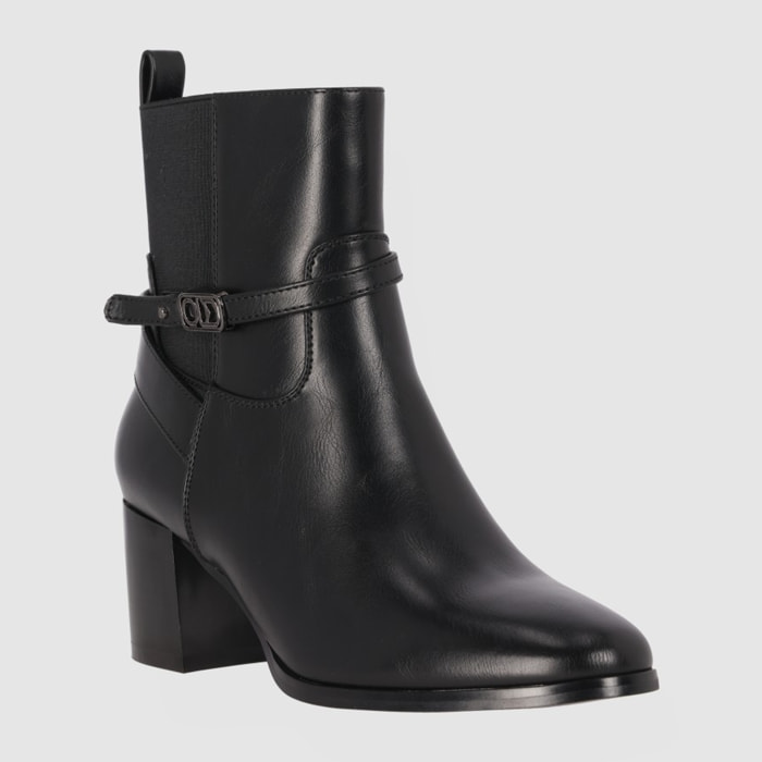 Botines de Piel Sintética - Negro - Tacón: 6 cm