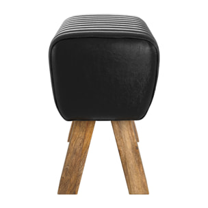 Tabouret en cuir noir et bois de manguier - Morena