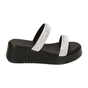 Zapatillas negras, tacón de cuña 5,5 cm
