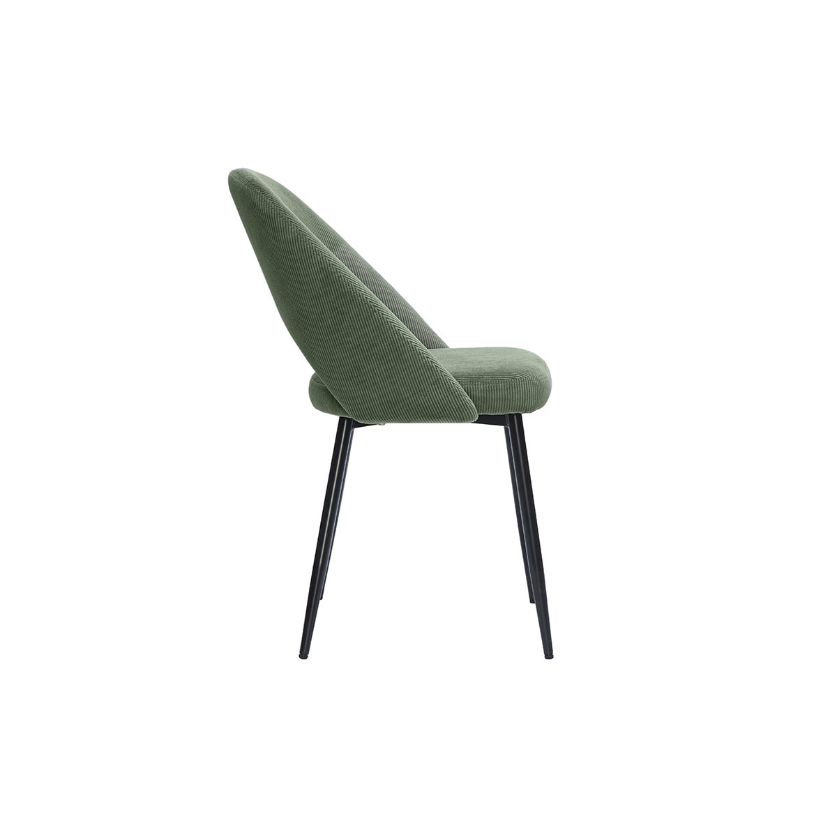 Chaises vintage en tissu velours côtelé vert kaki et métal noir (lot de 2) COSETTE