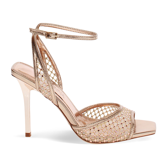Sandalias rosa-oro con tacón de 9,8 cm