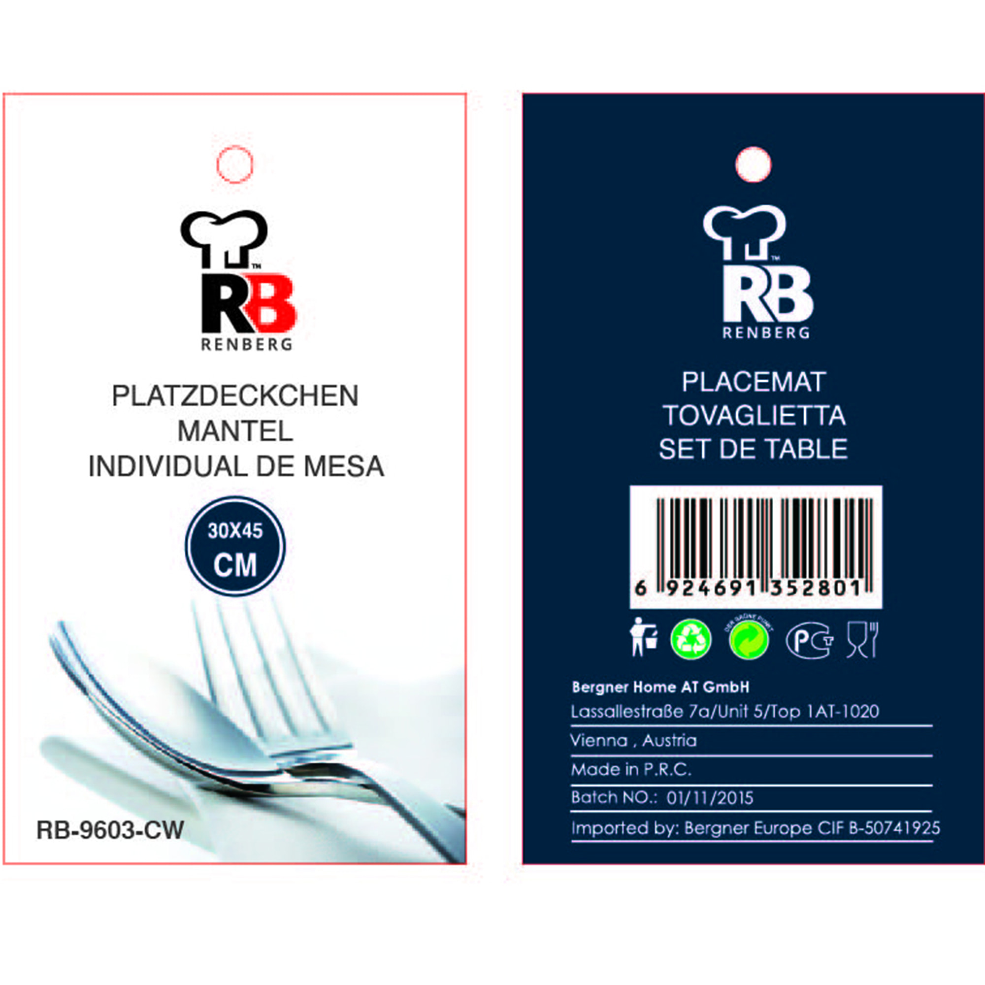 MANTEL INDIVIDUAL 30X45 cms. POLIESTER