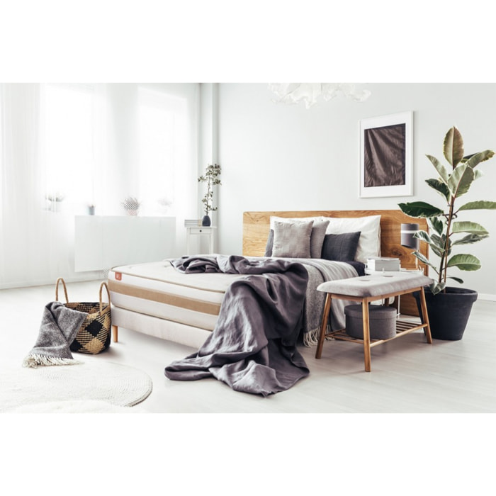 Pack matelas LE RAFFINÉ - Ressorts ensachés + Mémoire de forme BioVisco - Ep. 26 + sommier kit Blanc