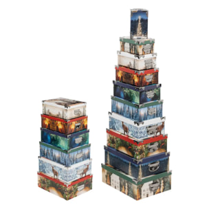 Lot de 16 boîtes rectangles imprimées tradition
