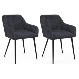 Chaises Ariana velours gris foncé pieds métal - lot de 2