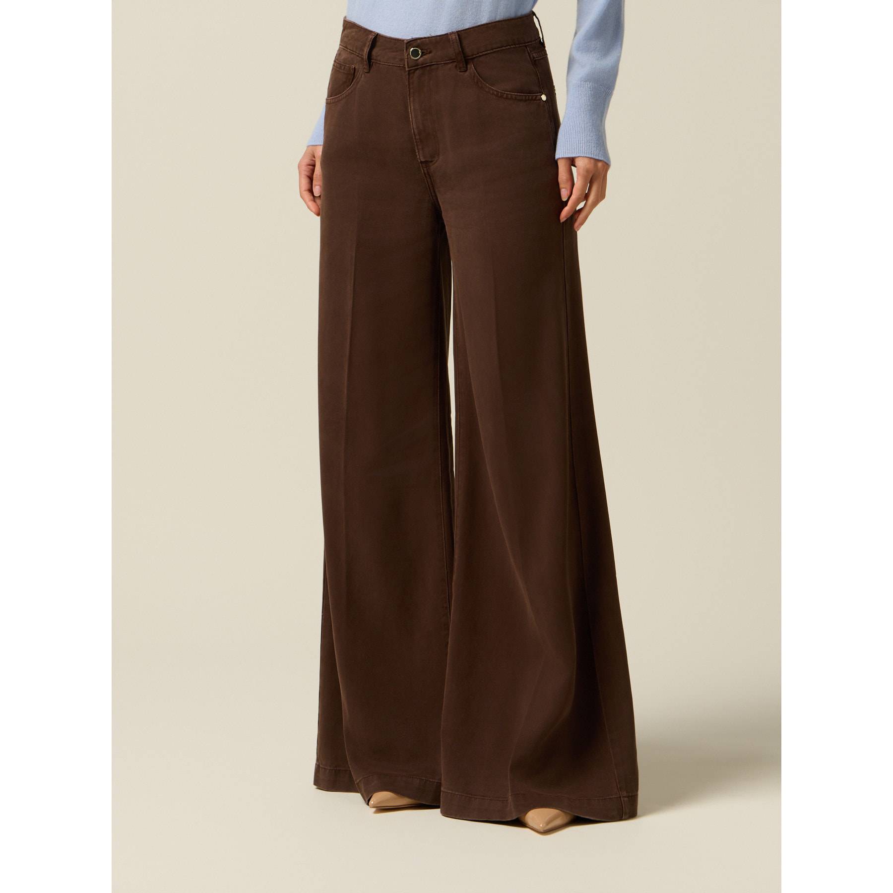 Oltre - Pantaloni palazzo in tencel - Marrone