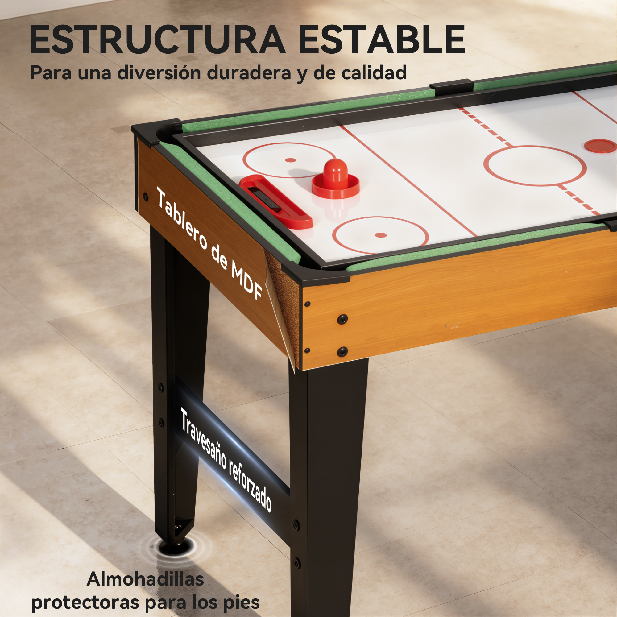 Mesa Multijuegos 5 en 1, Mesa de Juego con Futbolines para Niños, Billar, Ping-pong, Hockey y Baloncesto, Diversión Familiar para Adultos y Niños, 134x108x144 cm, Natural y Negro