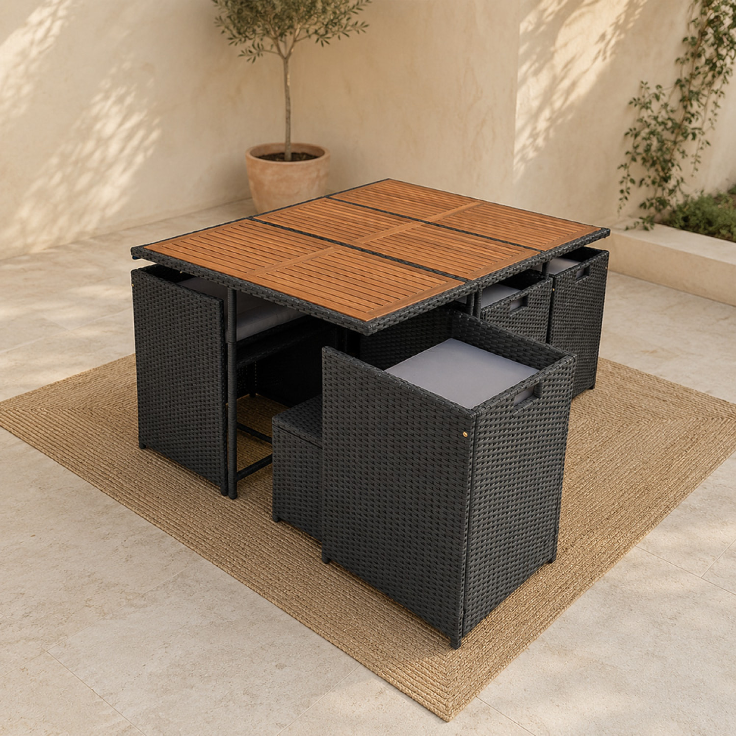 Salon de jardin 10 pl en acacia et résine noir + housse CASCO