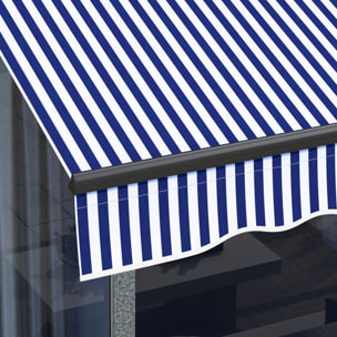 Store banne manuel rétractable inclinaison réglable manivelle alu polyester anti-UV bleu blanc