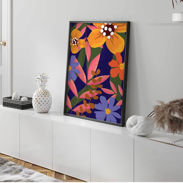 Affiche encadrée visage abstrait moderne Affiche + cadre en métal - Noir