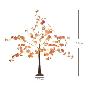 Árbol de Eucalipto Otoñal Artificial 120 cm Lámpara de Árbol con 175 Luces LED y Base Decoración Navidad para Interiores y Exteriores Naranja