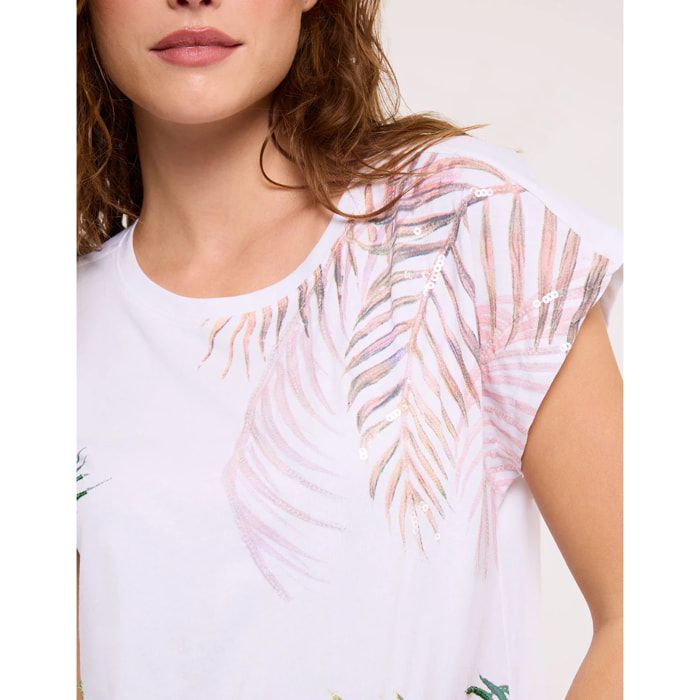 Camiseta Hojas Tropicales Lentejuelas - Bahamita