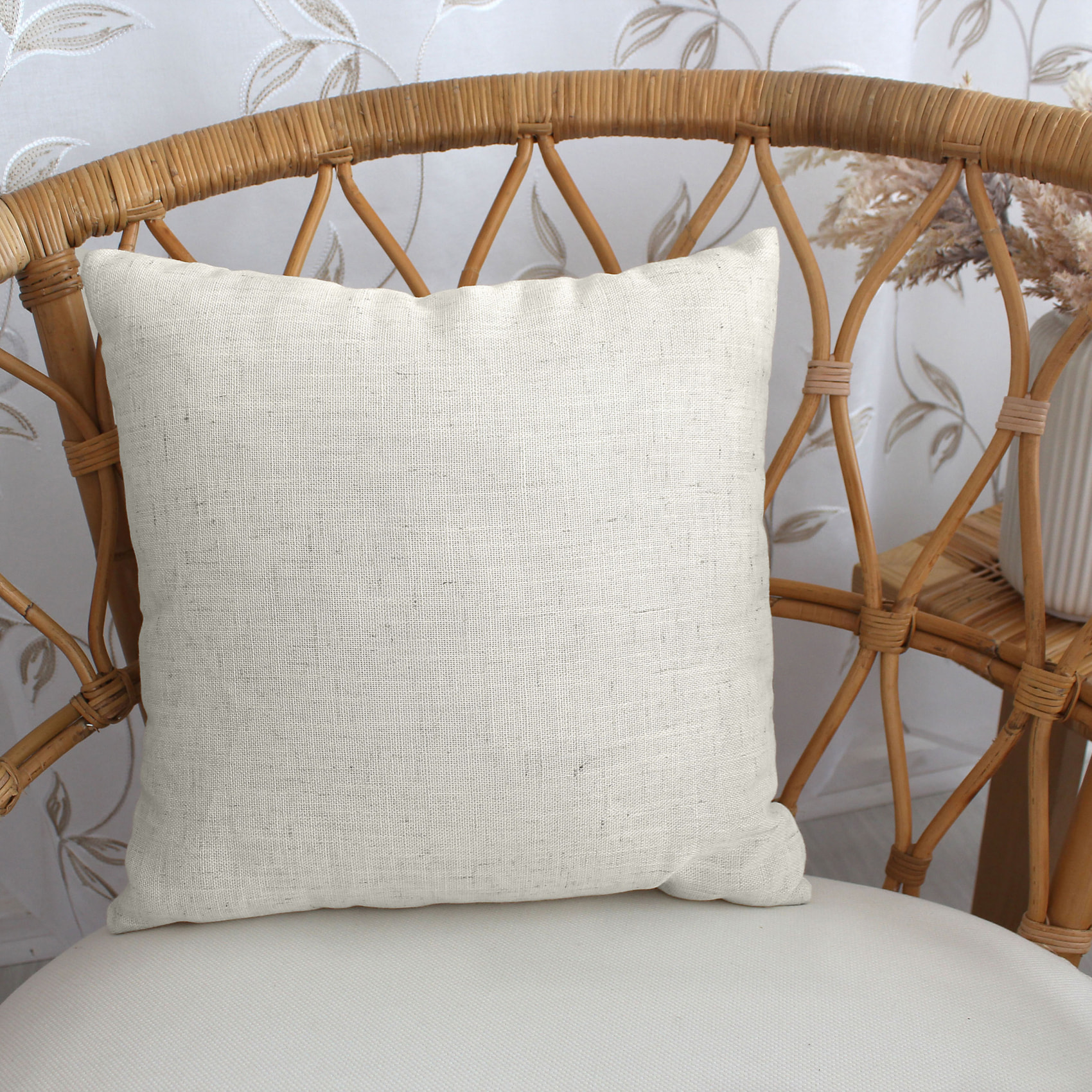 Coussin carré  - Effet lin - Ecru