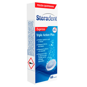 Steradent Express Triple Action per la Pulizia della Dentiera - Confezione da 60 Compresse