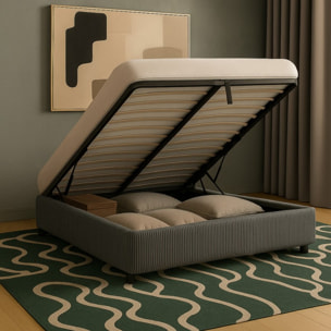 Lit coffre Cancun | Espace de Stockage jusqu'à 900 L | Robuste et Large Angle d’Ouverture | Velours Côtelé | Grs clair