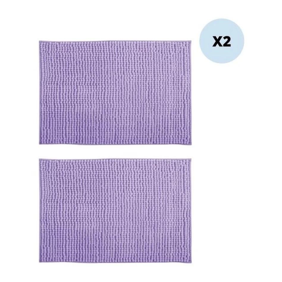 Lot de 2 Tapis de bain Microfibre CHENILLE 50x80cm Lavande MSV