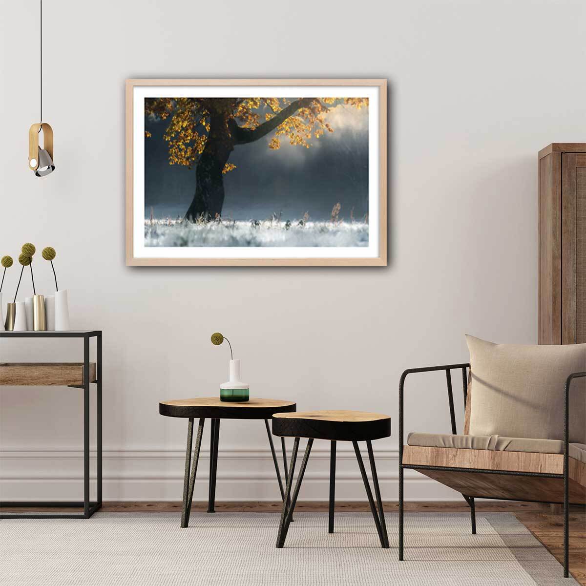 Affiche paysage Souffle d'hiver Affiche + cadre en bois - Chêne