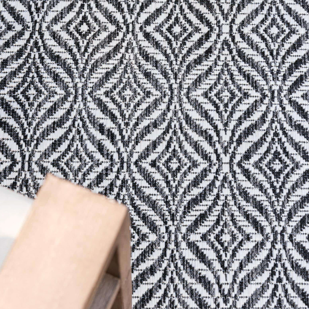 Moa- tapis d'extérieur rond noir à motif blanc