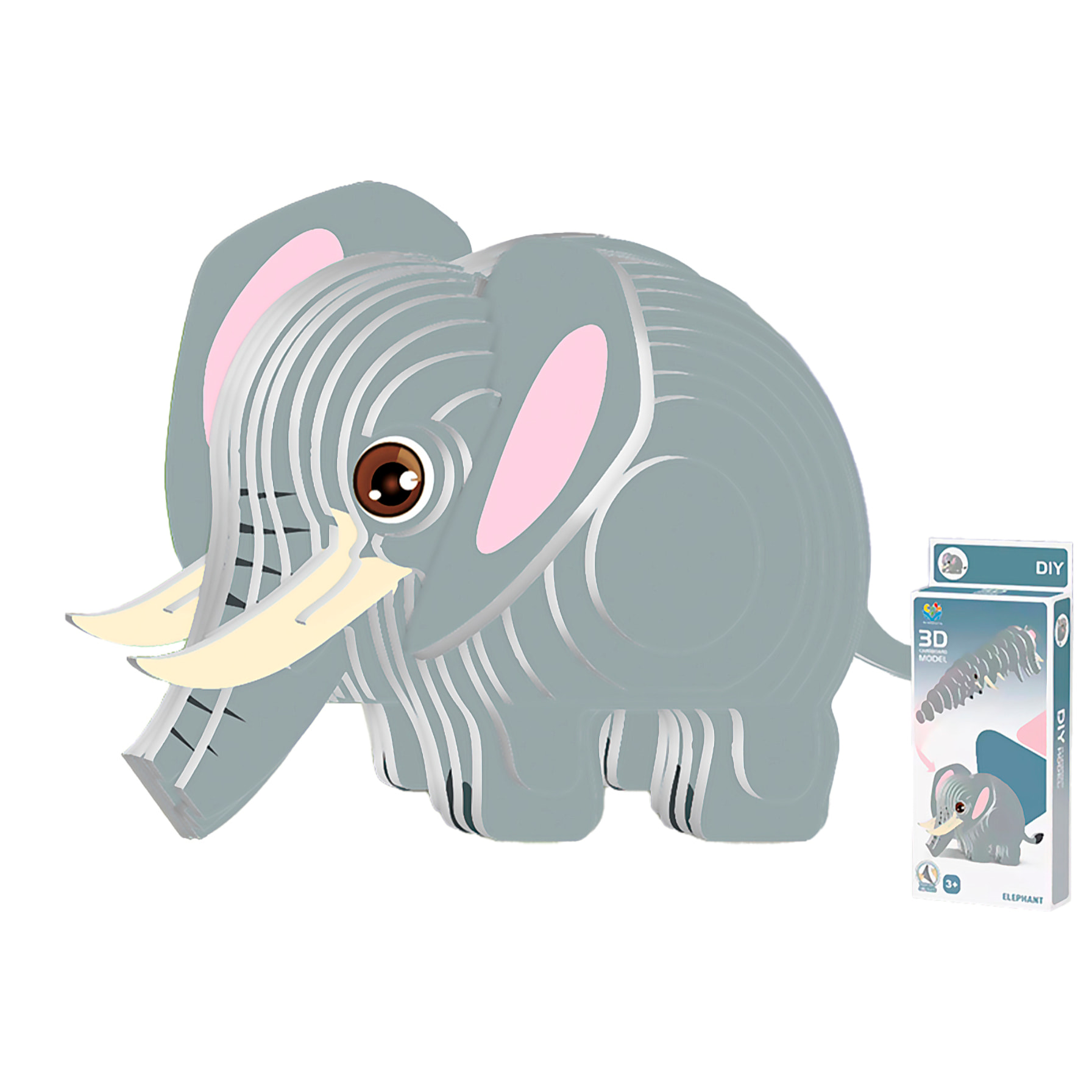Puzle 3D de cartón con relieve. Diseño de Elefante.