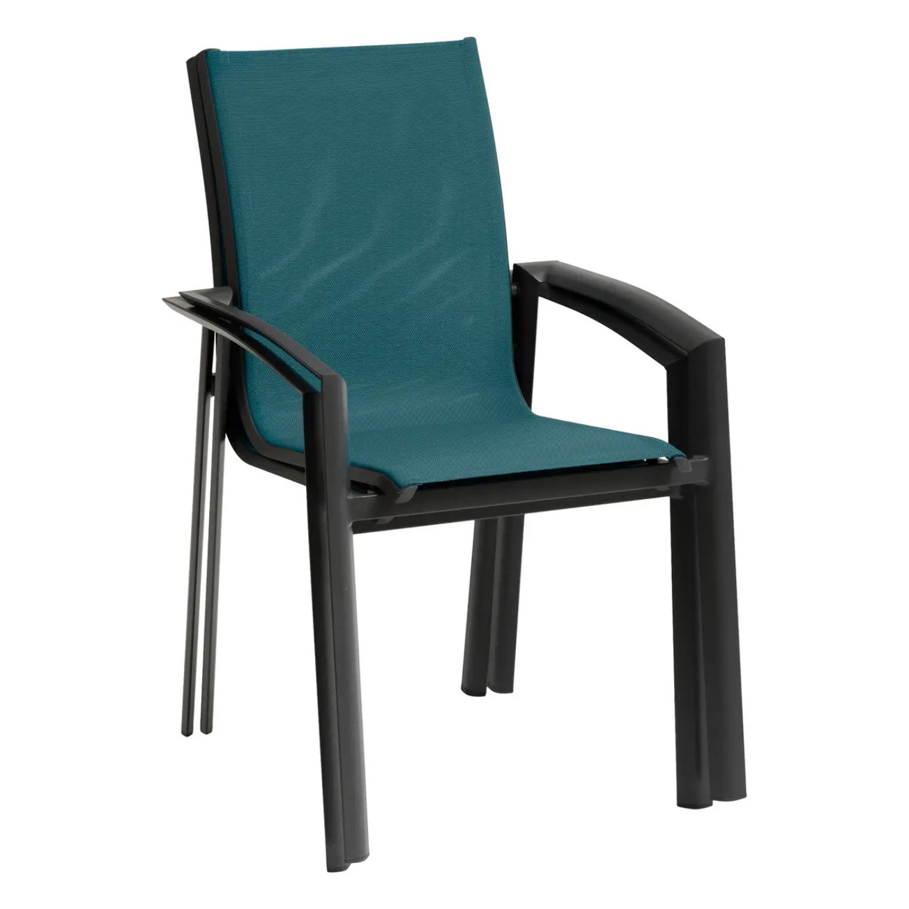 Fauteuil de jardin empilable "Axant" bleu canard & graphite en aluminium traité époxy