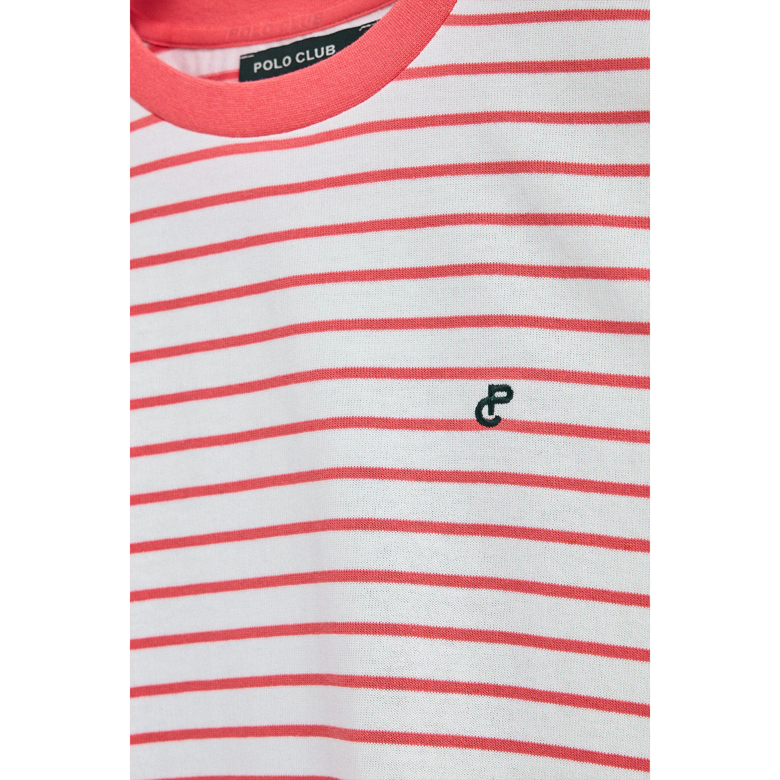 Maglietta a righe corallo e beige con monogramma ricamato