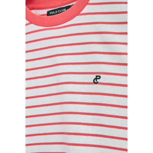 Maglietta a righe corallo e beige con monogramma ricamato