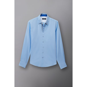 Camicia Uomo 2 Bottoni Button Down 7bottoni Doppio Coll Satin Unito Celeste