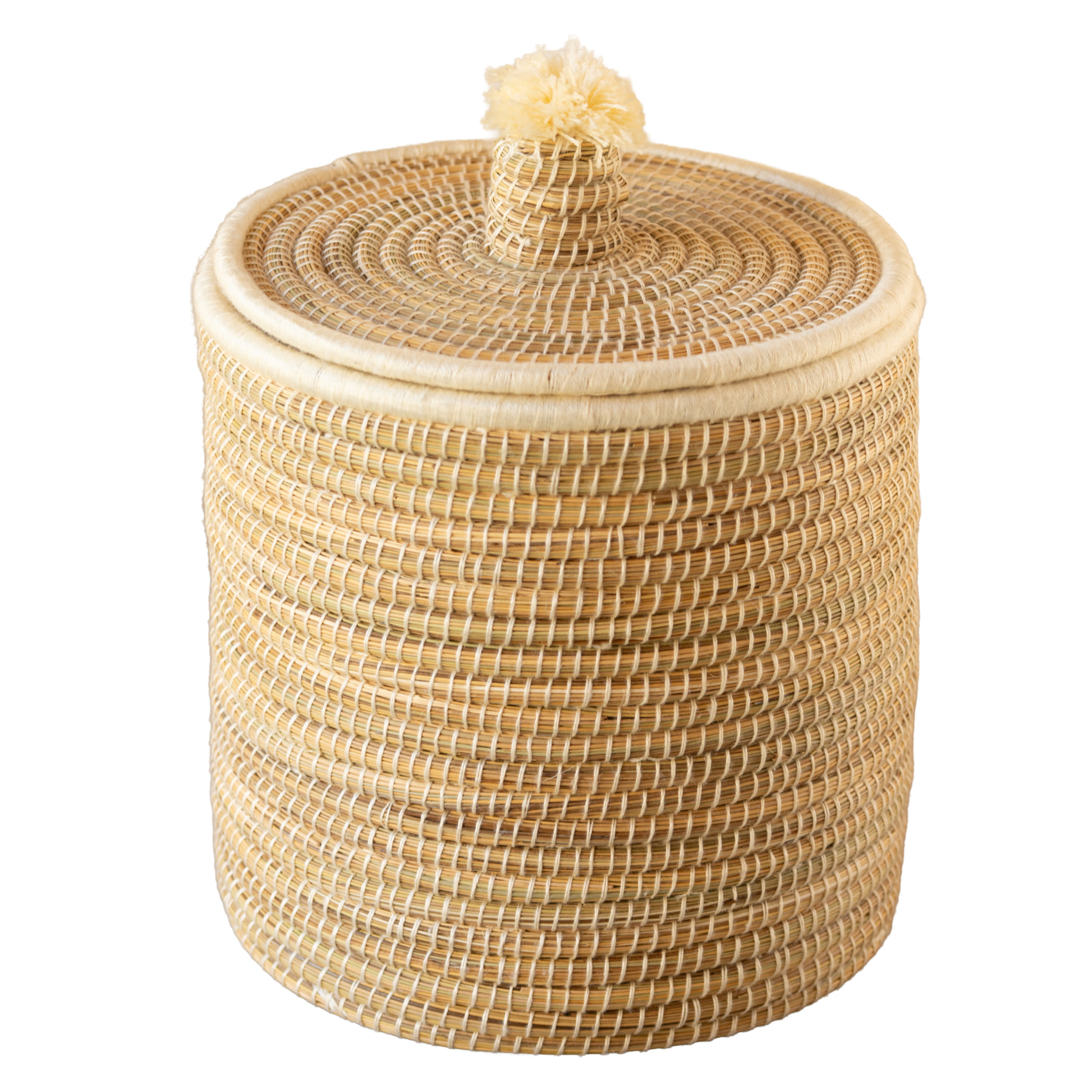 Panier à linge en fibres naturelles et laine - Blanc