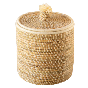 Panier à linge en fibres naturelles et laine - Blanc