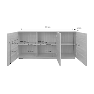 Buffet effet bois 3 portes naturel L 160 x P 43 x H 75cm - Kuba