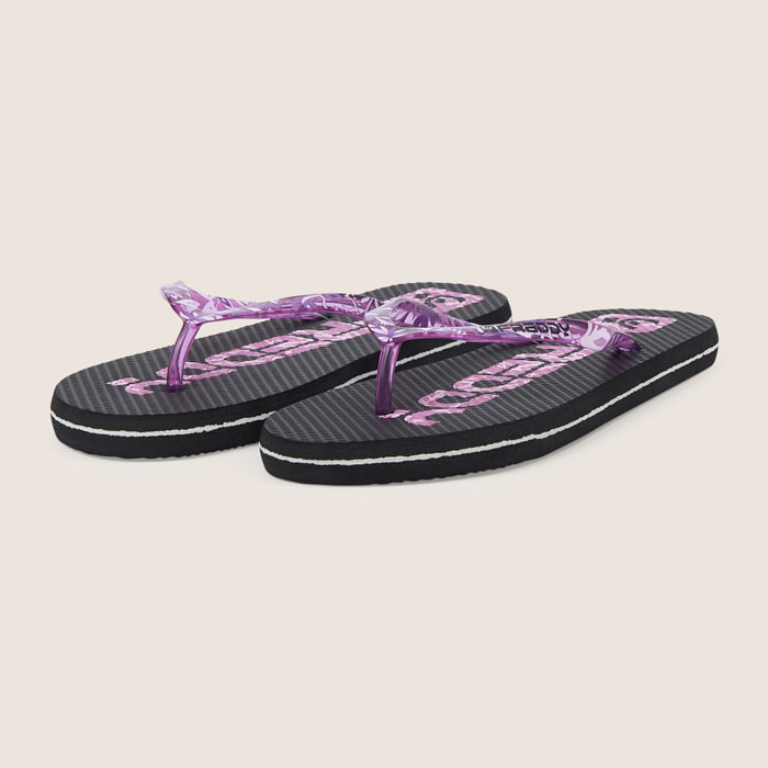 Infradito donna con fascetta trasparente e stampa floreale