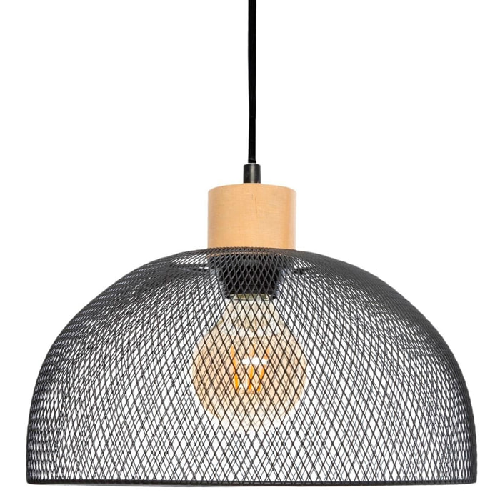 Lámpara colgante de metal y madera