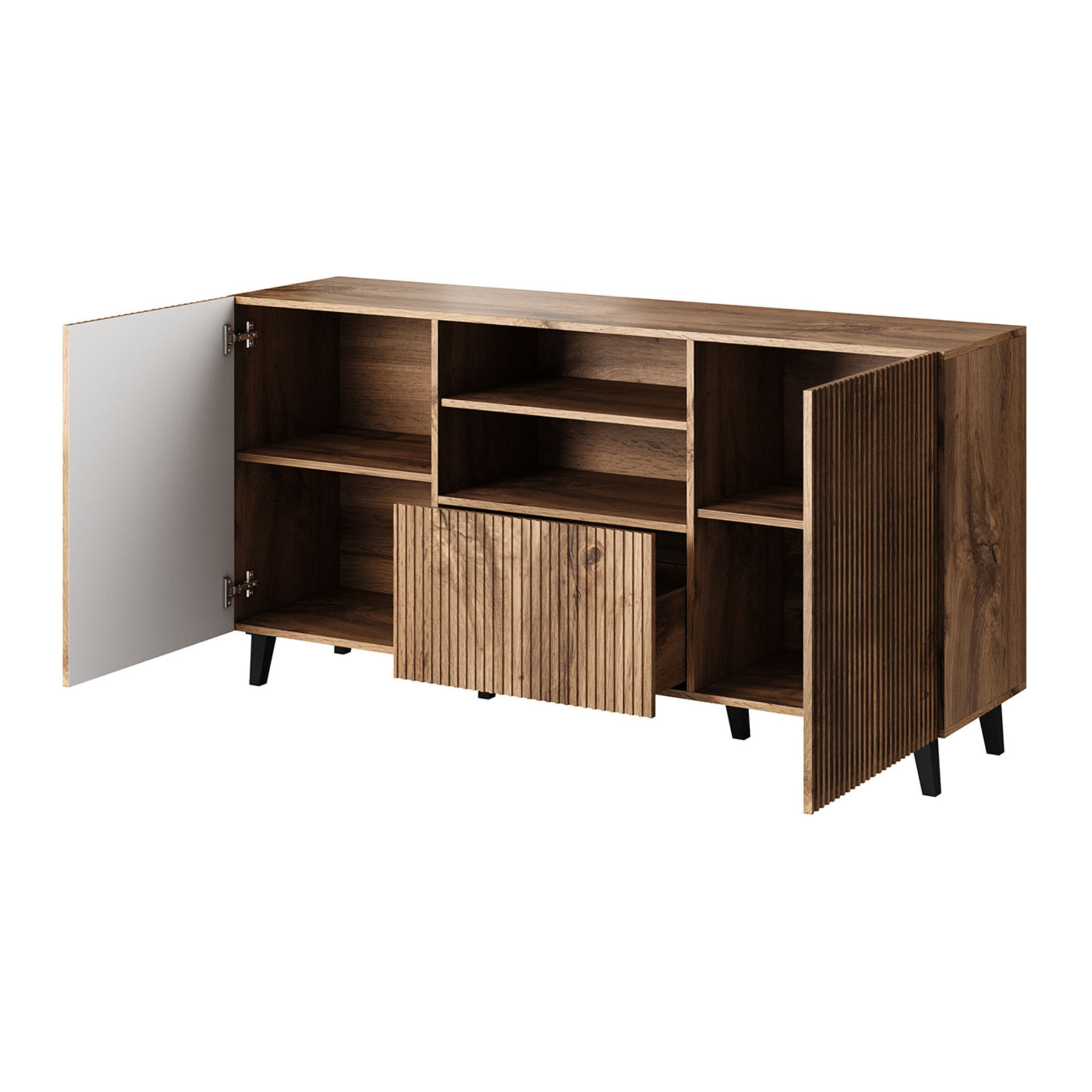 Come - buffet bas - effet bois - 2 portes, 1 tiroir et 1 niche - 150 cm - Bois