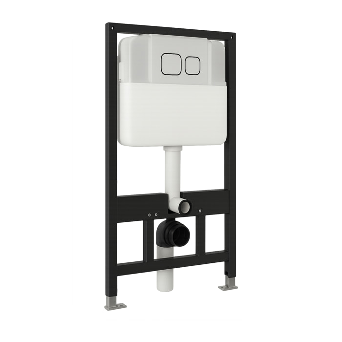 Pack Wc Suspendu + Chassis | Toilette Blanc Brillant | Bouton Noit | Réservoir Encastré | Couvercle Amorti + Système Sans Bride | Alday