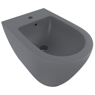 Coppia Sanitari Filomuro Filo Muro Filo Parete Vaso WC E Bidet Design Moderno In Ceramica Con Copriwater Chiusura Soft Close Rallentata Grigio Opaco