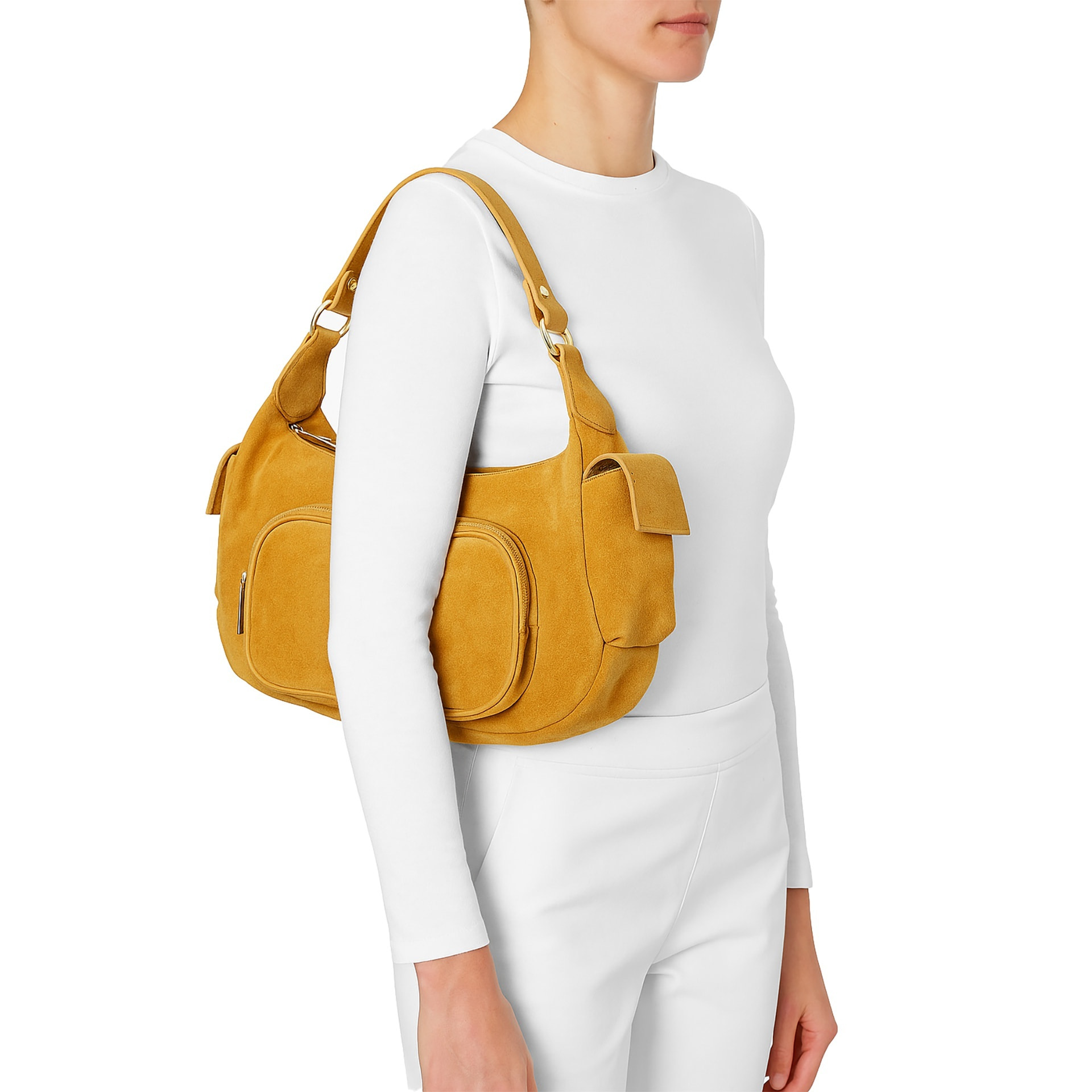 Borsa a spalla da donna Made in Italy - Modello Ardena - Pelle scamosciata - 30.0 x 17.0 x 12.0 cm