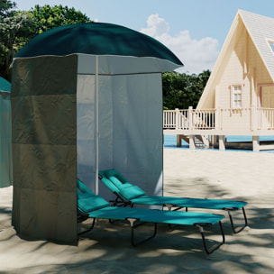 Sombrilla de Playa con Panel Lateral Ø220x220 cm Parasol para Terraza con Apertura Manual 8 Varillas de Acero y Bolsa de Transporte para Jardín Piscina Verde