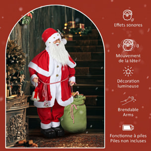 Figurine de Père Noël debout H.140 cm hotte cloche effets sonores mouvements