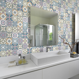 Stickers muraux - Sticker Mural Carrelage adhésif Cuisine Salle de Bain - 60 STICKERS CARREAUX DE CIMENT AZULEJOS DONA