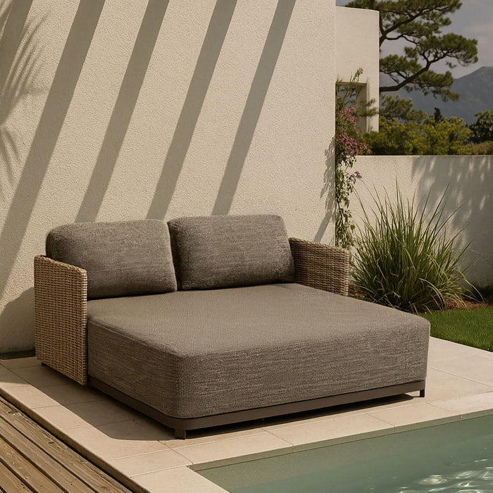 Lit d'extérieur en aluminium et tissu moka 2 places MADRAGUE