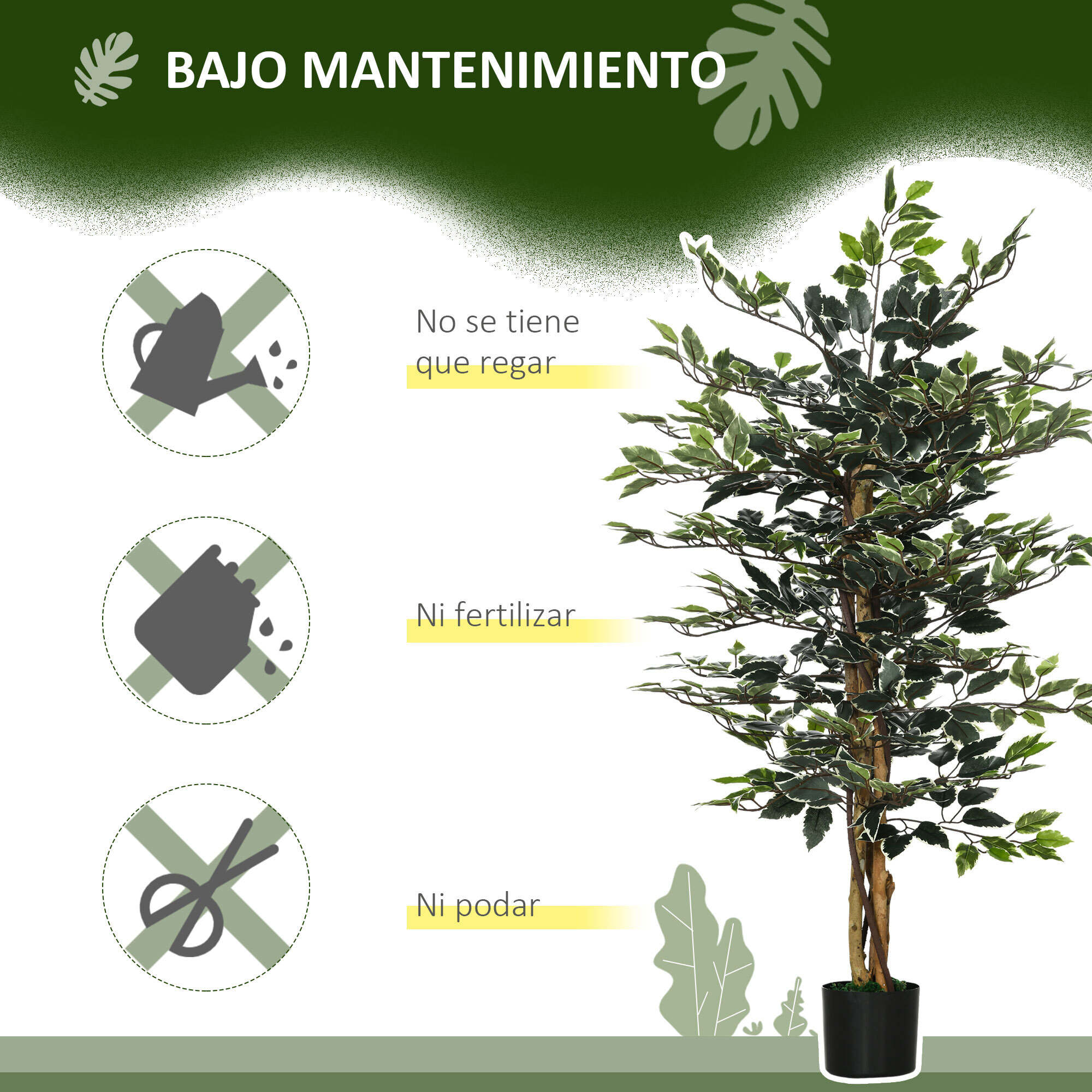 Ficus Artificial con Troncos 130cm Planta Artificial con Macetas y 702 Hojas