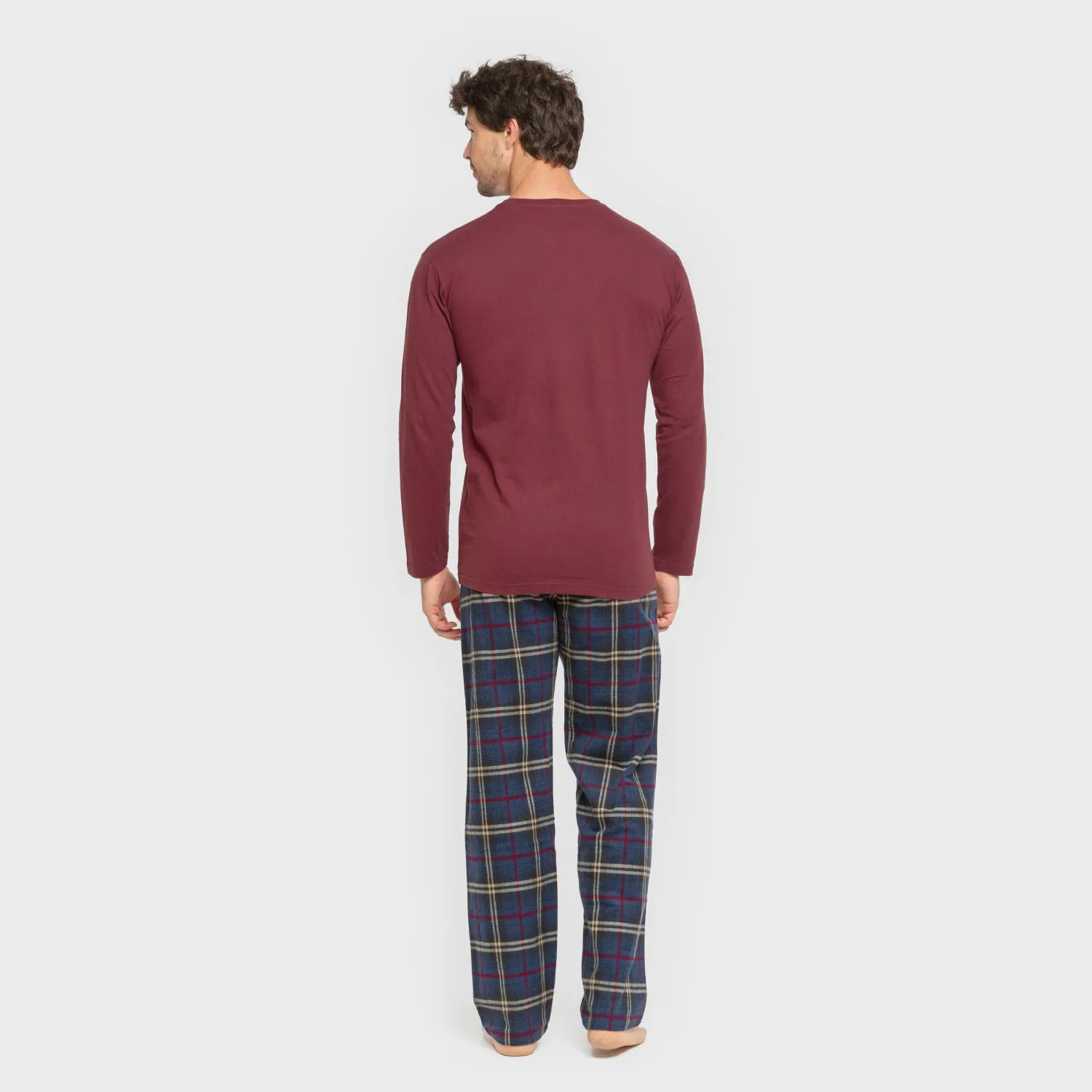 Pijama hombre franela Cuadro Tejada Burdeos