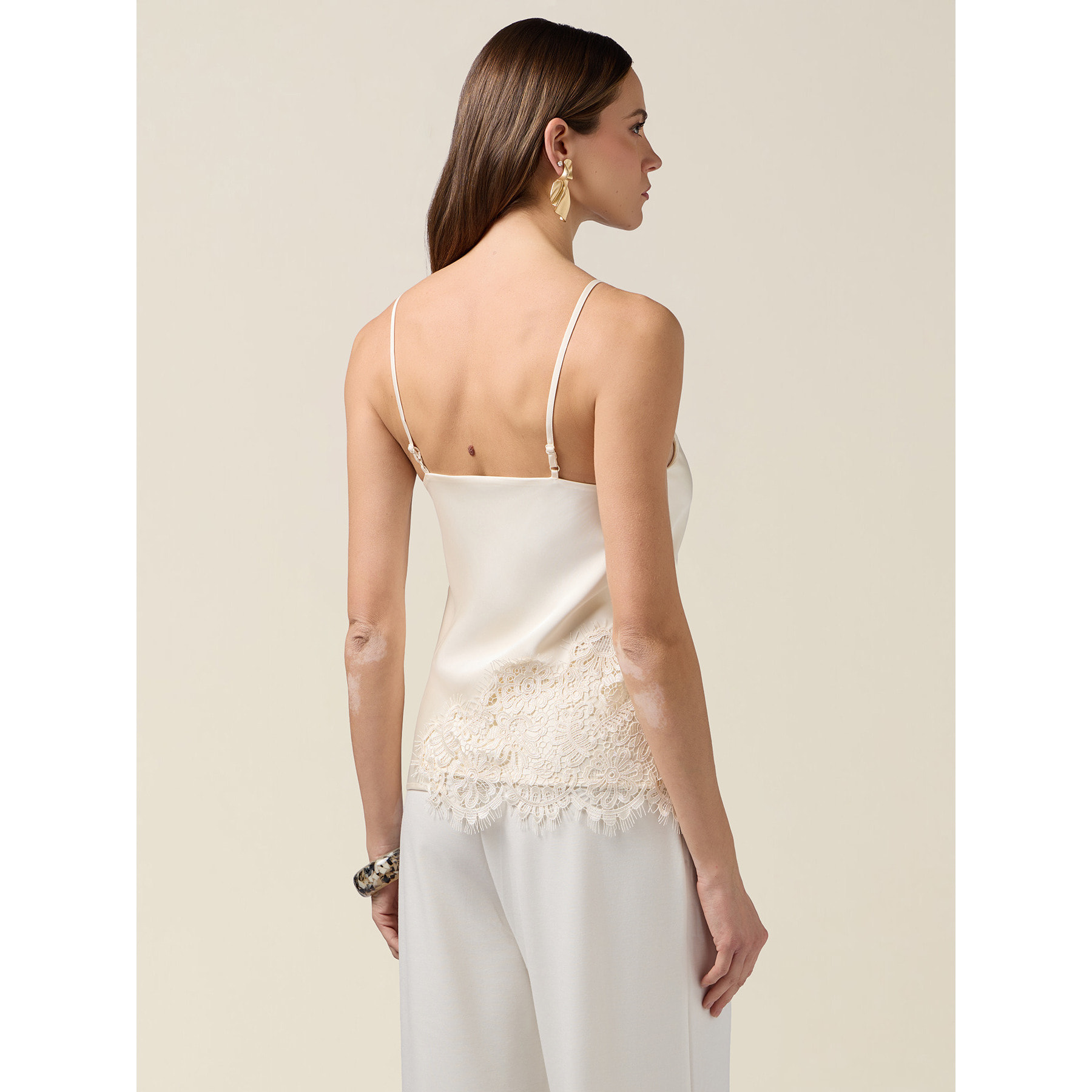 Oltre - Top de satén con encaje - Blanco