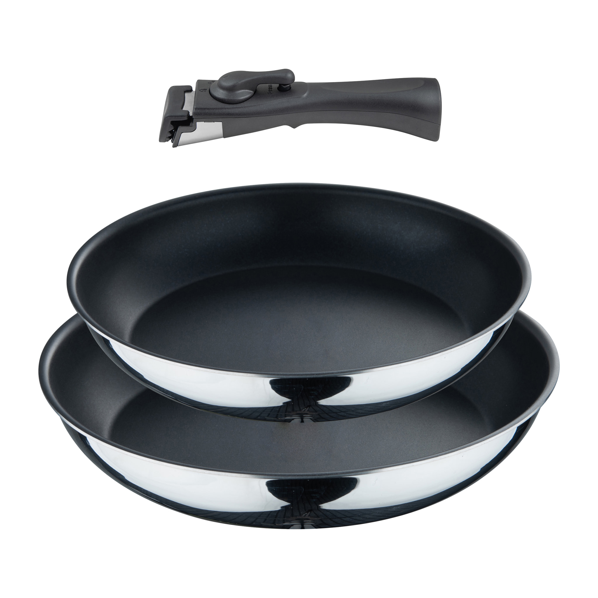 juego de 2 sartenes ø24ø26cm acero inoxidable negro + mango desmotable antiadherente ilag