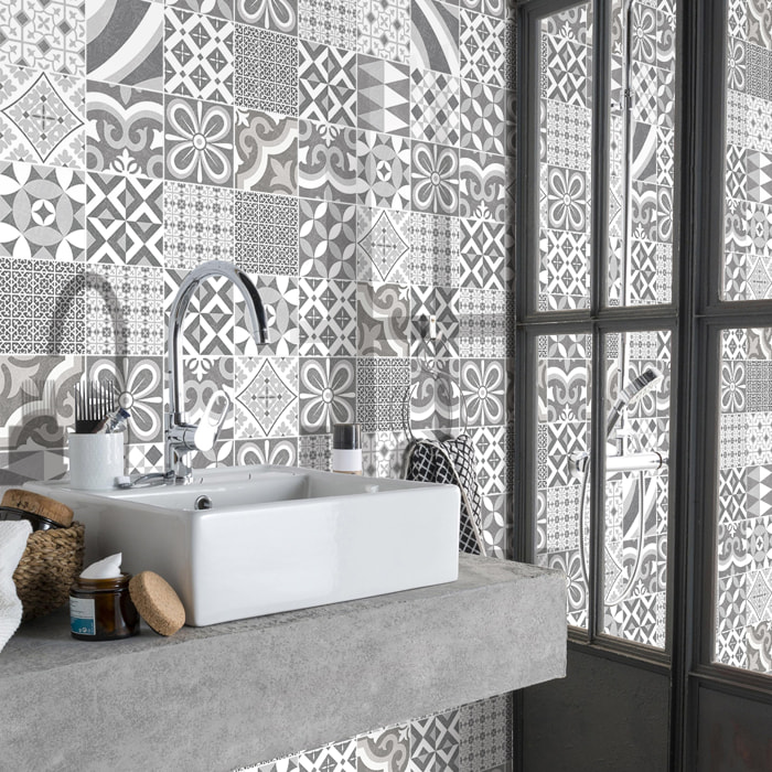 Stickers muraux - Sticker Mural Carrelage adhésif Cuisine Salle de Bain - 60 STICKERS CARREAUX DE CIMENT AUTHENTIQUES CARDINIA