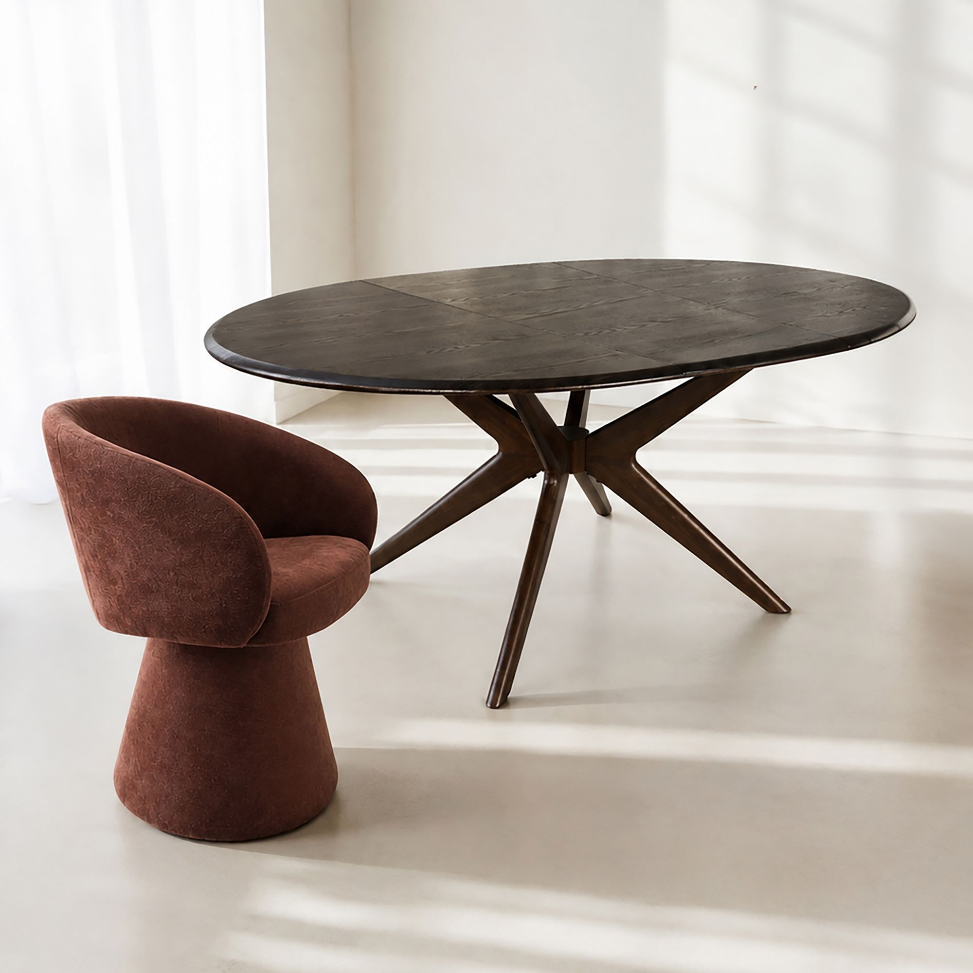Ensemble table extensible 130-180cm et 4 fauteuils pivotants cherry ALBA