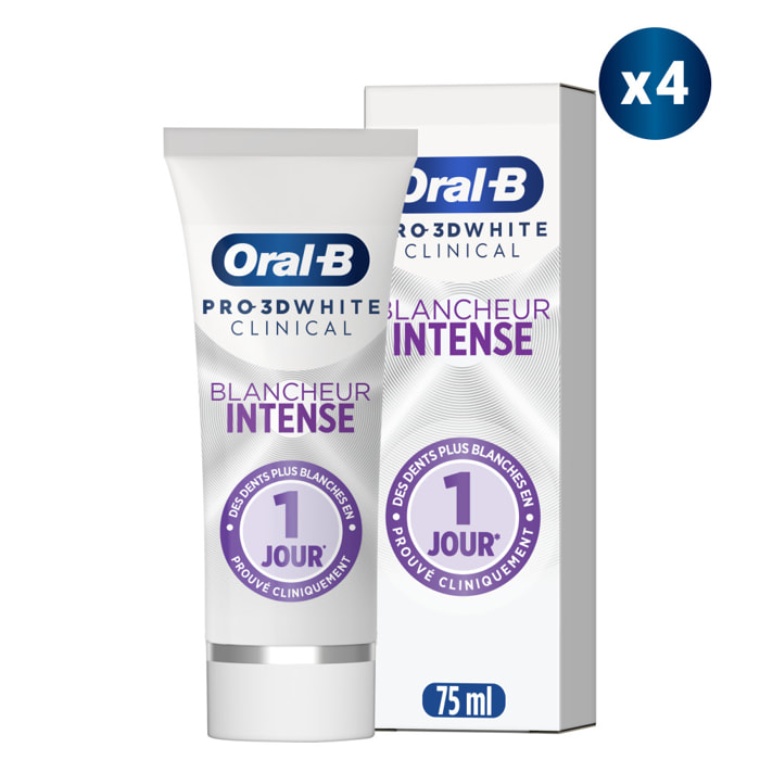 4 Dentifrices Clinical Blanc Eclatant 75ml, Oral B 3D White