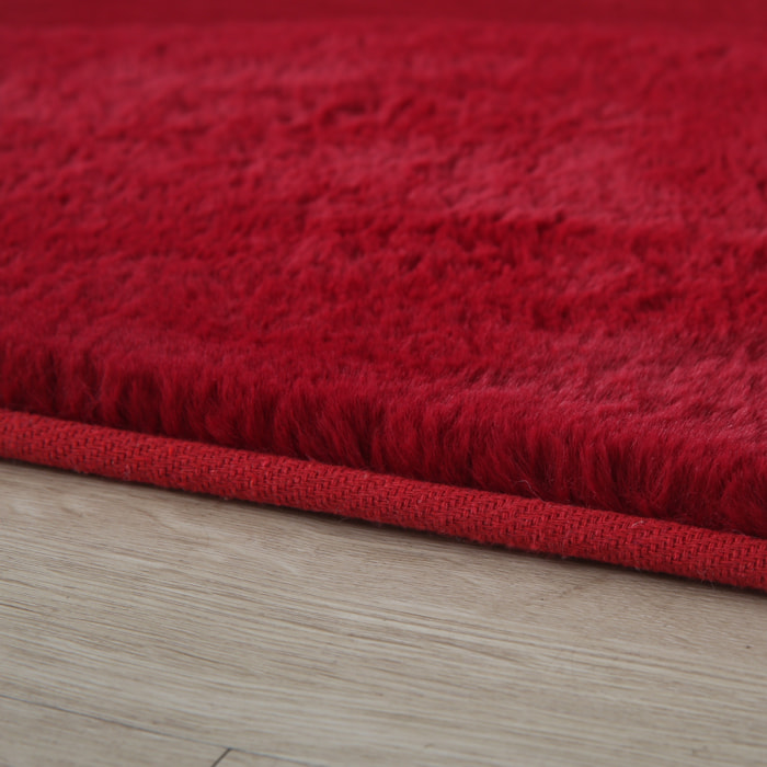 BARROW - Tapis rond en fausse fourrure doux uni Rouge