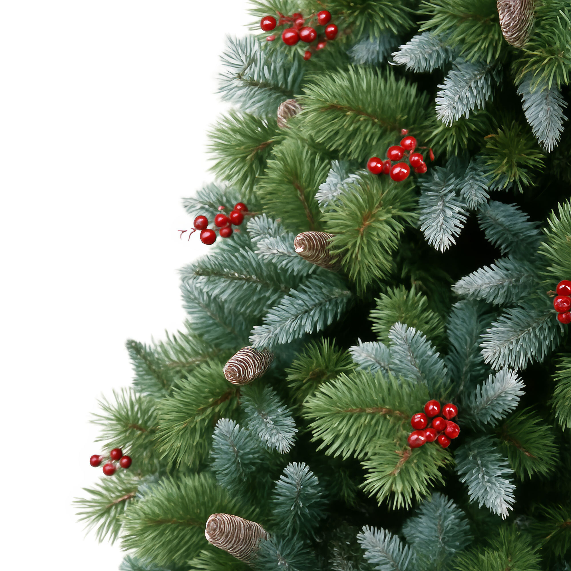 Cortina - Albero di Natale Innevato in PVC e PP con Pigne e Bacche Ø121x210H, 1348 Punte