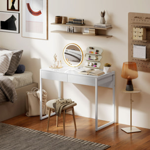 Bureau design blanc laqué dim. 100 x 50 cm - 2 tiroirs - acier MDF